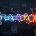 Digitale Transformation von blauen Sprechblasen mit Fragezeichen zu einer leuchtend roten Sprechblase mit Ausrufezeichen
